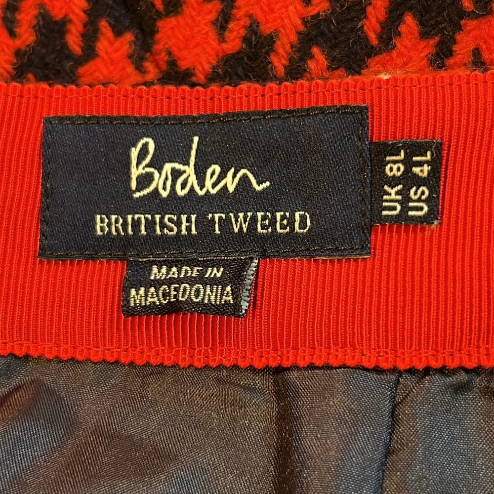 Boden British Tweed Red Navy Houndstooth Skirt Size 4L - Picture 8 of 10